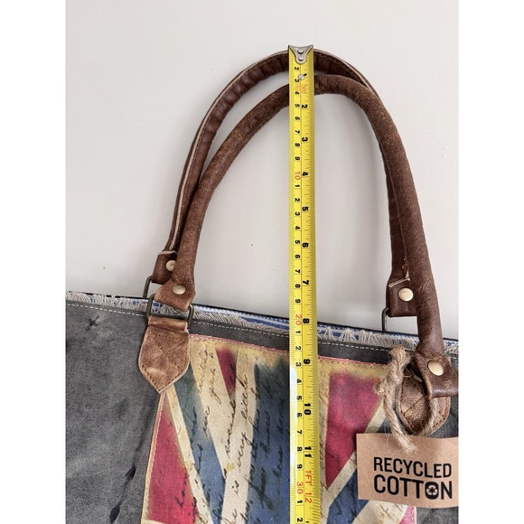 Rustic Rugged British Flag Bag Tote Distressed Leather Cotton Thick Punk London - Picture 5 of 10